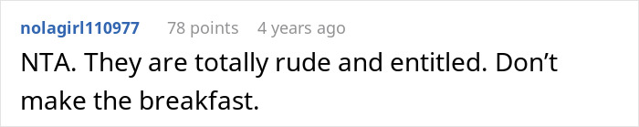 Screenshot of an online comment criticizing relatives for gobbling up homemade pies and urging not to make Christmas bread.