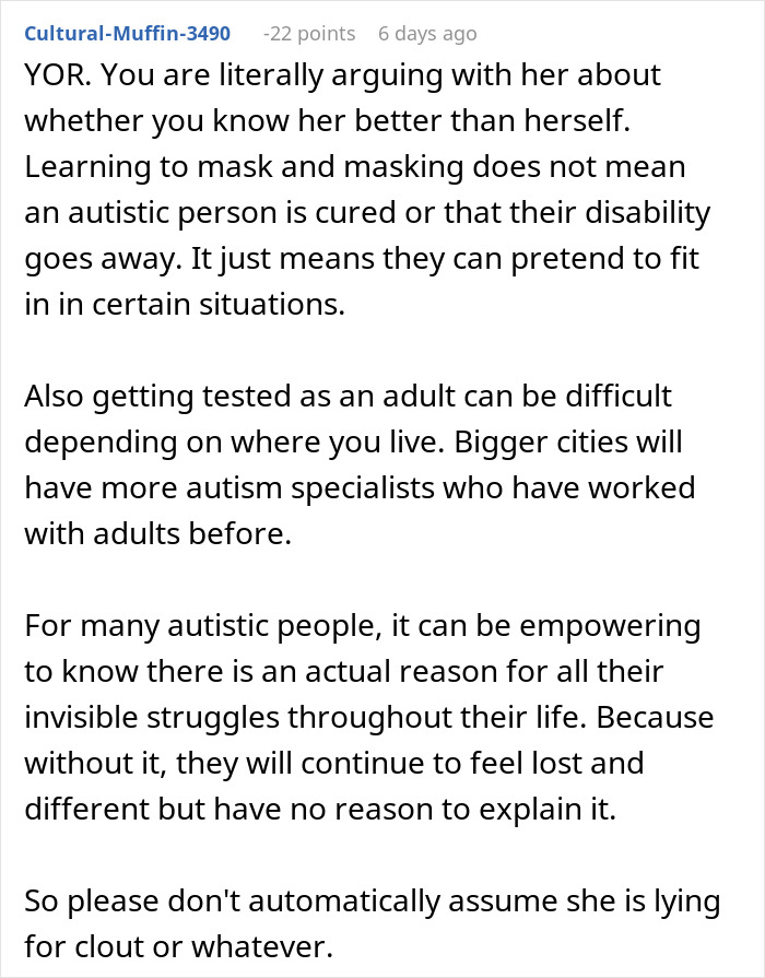 Forum discussion about a woman excusing behavior with self-diagnosed autism, causing strain in her relationship. Forum discussion about a woman excusing behavior with self-diagnosed autism, causing strain in her relationship.