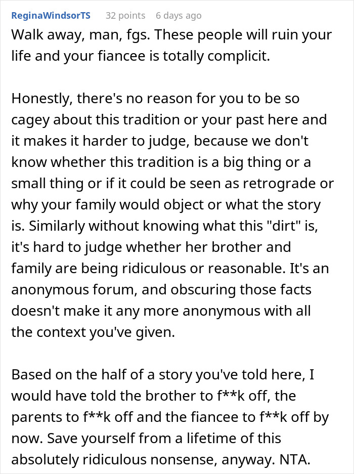 Alt text: Man considers canceling wedding after fiancée’s family hires a private investigator to find his dirt online. Alt text: Man considers canceling wedding after fiancée’s family hires a private investigator to find his dirt online.