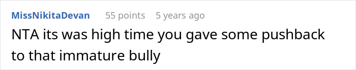 Screenshot of an online comment where a user pushes back against an immature bully over closing closet door request. Screenshot of an online comment where a user pushes back against an immature bully over closing closet door request.