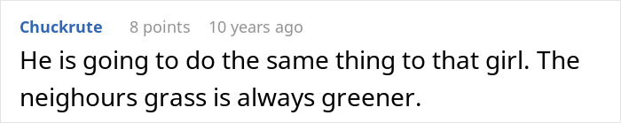 Screenshot of an online comment discussing a man losing his girlfriend over a girl at work he has a crush on who is just being nice.