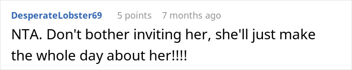 Comment on forum post showing frustration from bio mom over daughter honoring dad's bestie as mom at wedding.