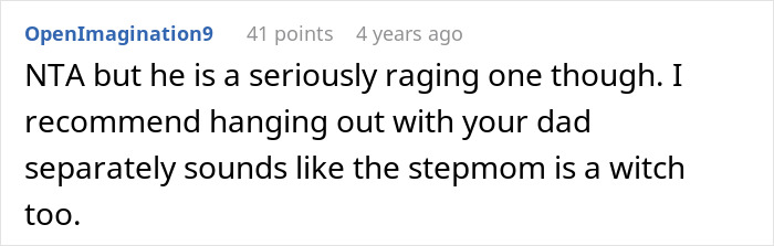 Screenshot of an online comment discussing family conflict over a half-brother accused of stealing a car.