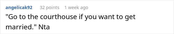 Comment text on a forum discussing a financially unstable woman rushing into marriage and reacting after a reality check.