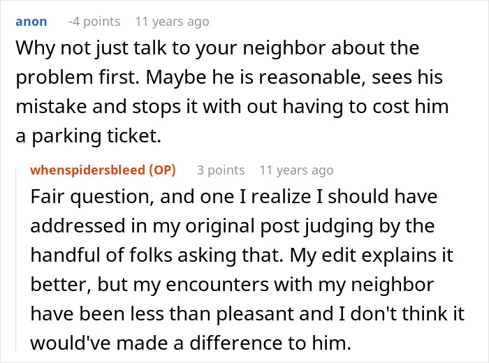 Screenshot of a discussion about a rude guy blocking fire hydrant and driveway, and neighbor calling the cops. Screenshot of a discussion about a rude guy blocking fire hydrant and driveway, and neighbor calling the cops.