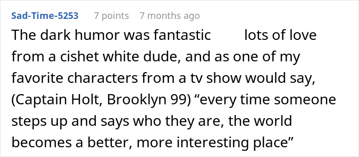 Comment praising dark humor and a secretly gay teen teaching homophobic parents a lesson on respect. Comment praising dark humor and a secretly gay teen teaching homophobic parents a lesson on respect.