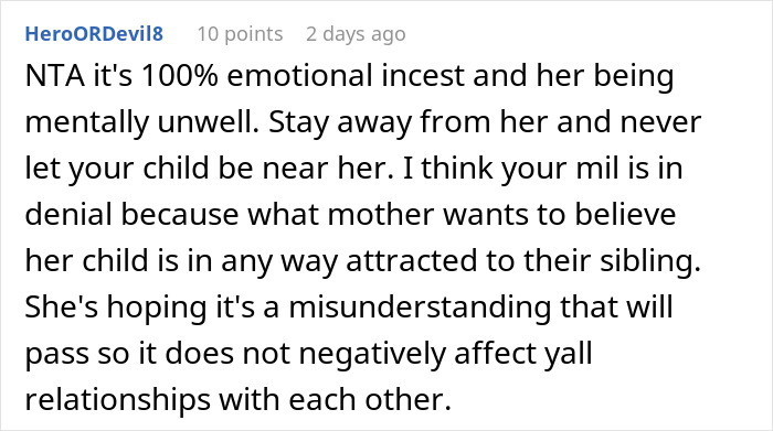 Comment discussing emotional incest and mental health concerns in a woman hospitalized after family intervention. Comment discussing emotional incest and mental health concerns in a woman hospitalized after family intervention.