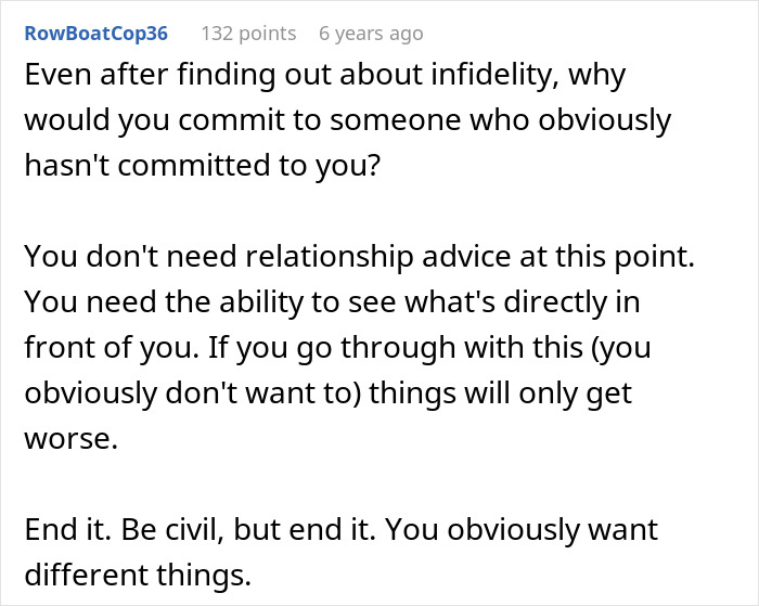 Comment about fiancée’s unexpected request before wedding making man rethink commitment after infidelity discovery.