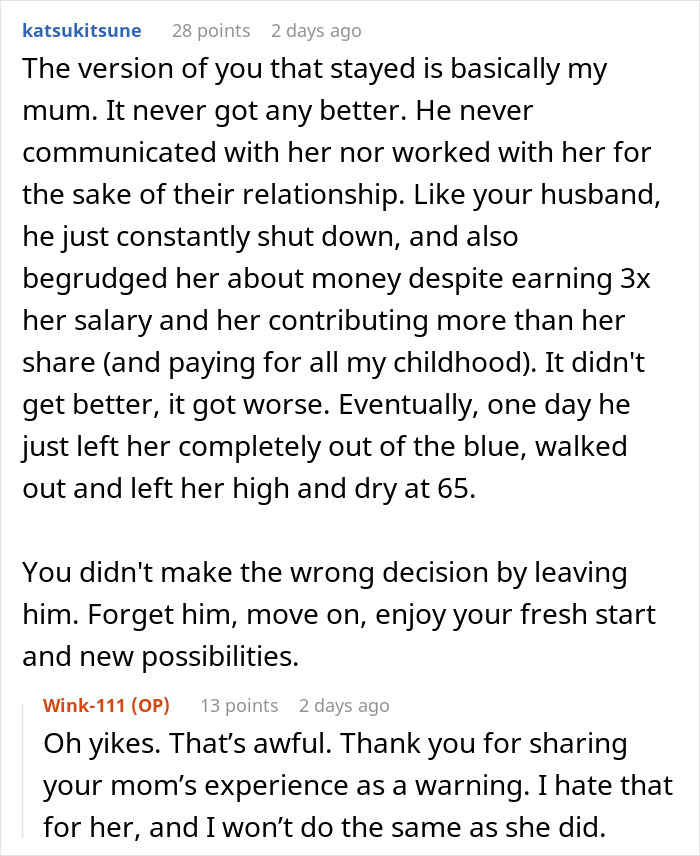 Reddit comments discussing a woman’s reality check and regret after a difficult divorce experience. Reddit comments discussing a woman’s reality check and regret after a difficult divorce experience.
