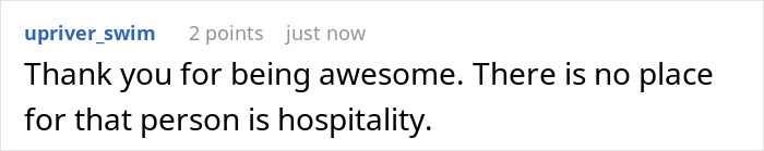 Text message on white background saying thank you for being awesome and no place for that person in hospitality, reflecting waitress forgets manners story. Text message on white background saying thank you for being awesome and no place for that person in hospitality, reflecting waitress forgets manners story.