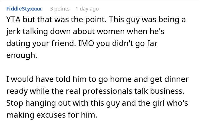 Reddit comment criticizing toxic man for venting about traditional wives and reacting poorly when challenged on his logic. Reddit comment criticizing toxic man for venting about traditional wives and reacting poorly when challenged on his logic.