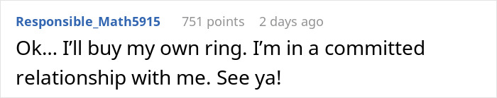 Comment from a man refusing to buy an engagement ring until it is earned after 4.5 years, sparking drama online.
