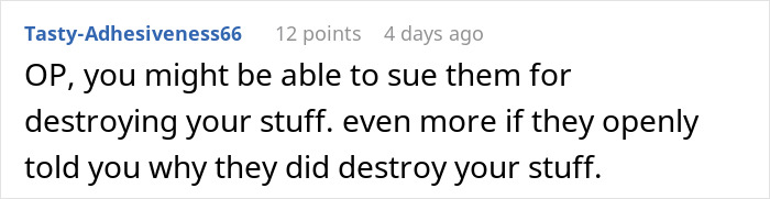 Comment on a forum discussing a man cutting off parents after their revenge for his small wedding plans, suggesting legal action.