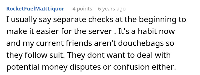 Text post discussing how saying separate checks at dinner helps avoid money disputes, related to brother makes bil pay dinner. Text post discussing how saying separate checks at dinner helps avoid money disputes, related to brother makes bil pay dinner.