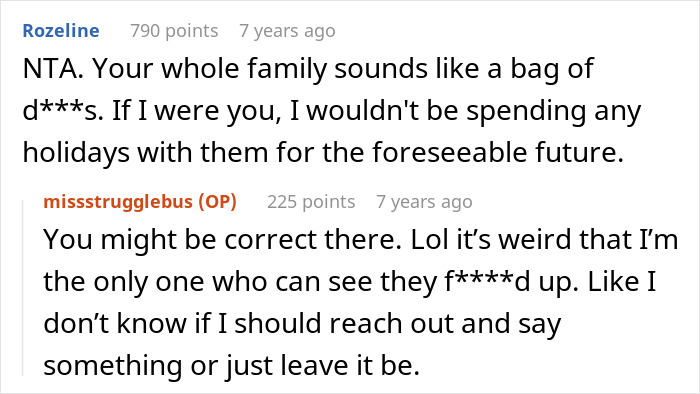 Reddit conversation featuring a woman feeling like she ruined Thanksgiving after blowing up at family for leaving dinner early.