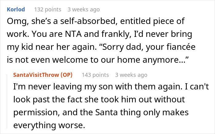 Comments discussing a step-grandma sneaking baby to Santa and the ensuing loss of babysitting privileges. Comments discussing a step-grandma sneaking baby to Santa and the ensuing loss of babysitting privileges.