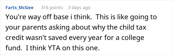 Screenshot of an online comment discussing a teen questioning their missing $30k and the mom's vague answers. Screenshot of an online comment discussing a teen questioning their missing $30k and the mom's vague answers.