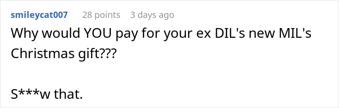 Screenshot of a social media comment discussing an entitled ex-daughter-in-law and a grandma&rsquo;s savage holiday clapback.