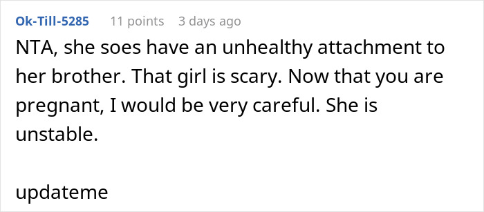 Comment discussing a woman’s unhealthy attachment to her brother and concerns about her unstable behavior after family intervention. Comment discussing a woman’s unhealthy attachment to her brother and concerns about her unstable behavior after family intervention.