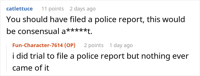 Reddit user comments discussing police report filing after a roommate dispute involving grass in a pillow prank. Reddit user comments discussing police report filing after a roommate dispute involving grass in a pillow prank.