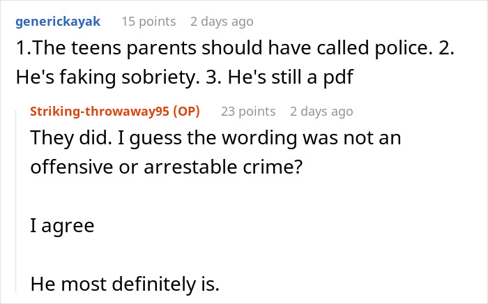 Screenshot of a Reddit conversation discussing a woman banning her MIL&rsquo;s creepy husband and the marriage starting to fall apart.