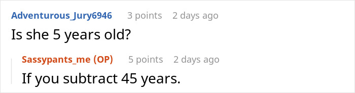 Screenshot of an online conversation where a woman thinks she deserves another Christmas gift after opening one early. Screenshot of an online conversation where a woman thinks she deserves another Christmas gift after opening one early.