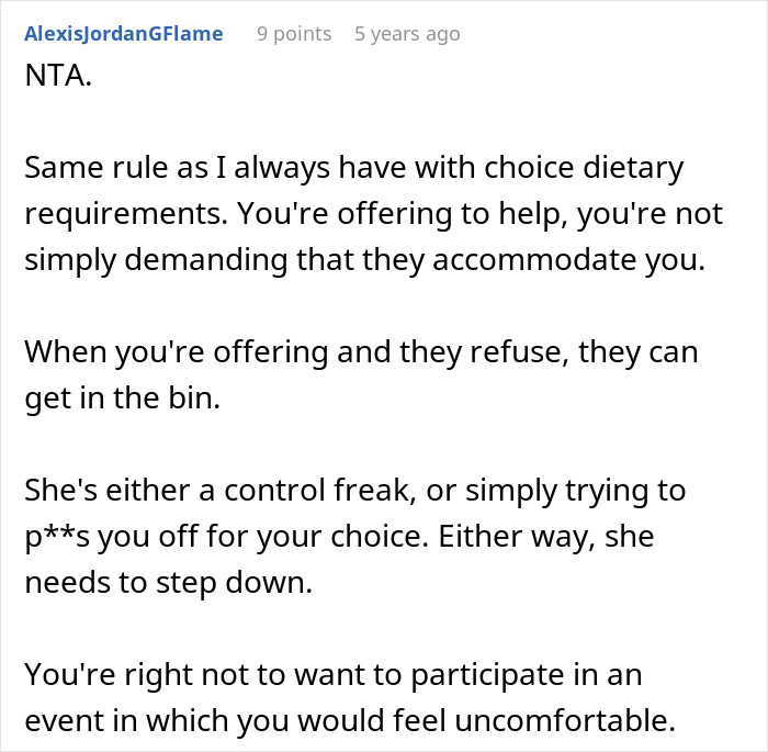 Text conversation about handling no vegan options for Christmas Eve dinner and refusing to accommodate dietary choices. Text conversation about handling no vegan options for Christmas Eve dinner and refusing to accommodate dietary choices.
