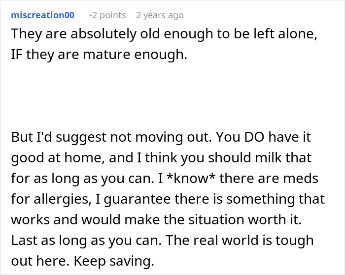 Comment discussing family dynamics and advice about moving out, relating to family gangs and childcare challenges. Comment discussing family dynamics and advice about moving out, relating to family gangs and childcare challenges.