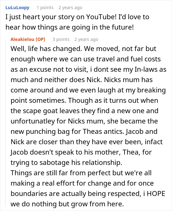 Reddit conversation discussing 10 years of repressed rage at MIL and the impact on family relationships and boundaries.