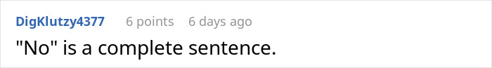 Reddit comment screenshot: user states No is a complete sentence below post about lady shuts down ATM Reddit comment screenshot: user states No is a complete sentence below post about lady shuts down ATM
