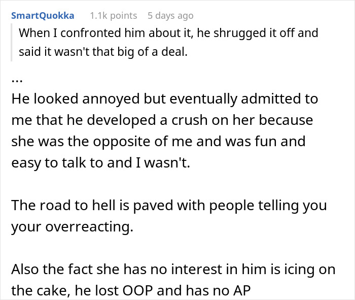 Text conversation about a man losing his girlfriend over a girl at work he has a crush on who is just being nice.