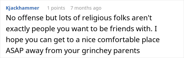 Screenshot of a Reddit comment discussing challenges faced by a secretly gay teen with homophobic parents. Screenshot of a Reddit comment discussing challenges faced by a secretly gay teen with homophobic parents.