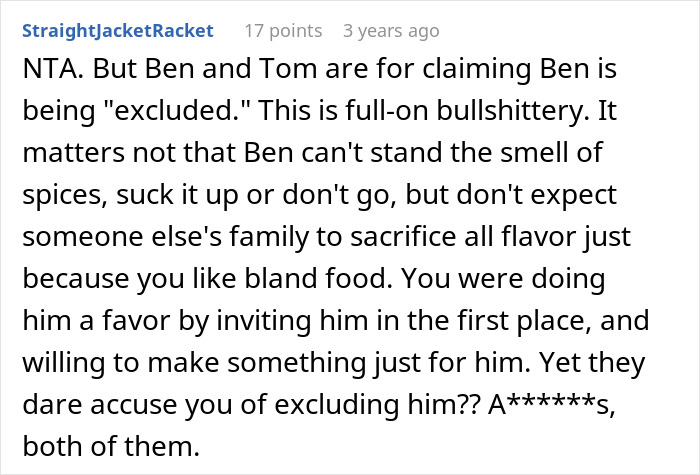 Reddit comment discussing a picky eater demanding brother’s in-laws change entire Christmas menu for him. Reddit comment discussing a picky eater demanding brother’s in-laws change entire Christmas menu for him.