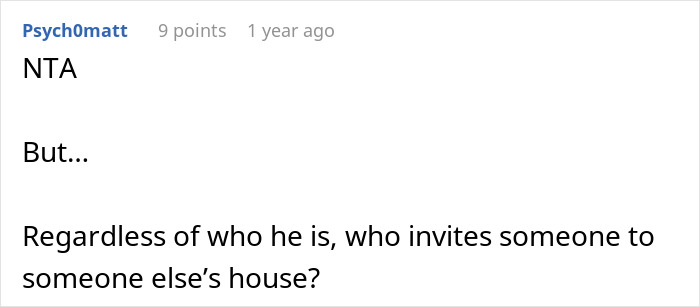 Screenshot of a forum comment discussing a guy kicking siblings out after their planned surprise is revealed.