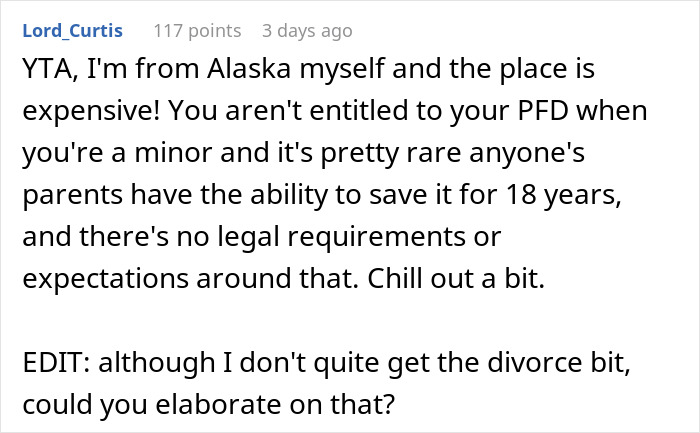 Screenshot of an online comment discussing a teen wondering what happened to her $30k and her mom&rsquo;s vague answers.