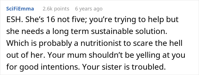 Comment discussing a teen’s health and a sister sneaking veggies into meals while addressing family dynamics. Comment discussing a teen’s health and a sister sneaking veggies into meals while addressing family dynamics.
