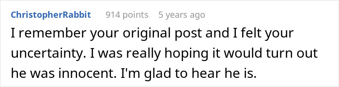 Comment discussing uncertainty and hope about a husband’s innocence amid cheating accusations and ex-girlfriend drama. Comment discussing uncertainty and hope about a husband’s innocence amid cheating accusations and ex-girlfriend drama.