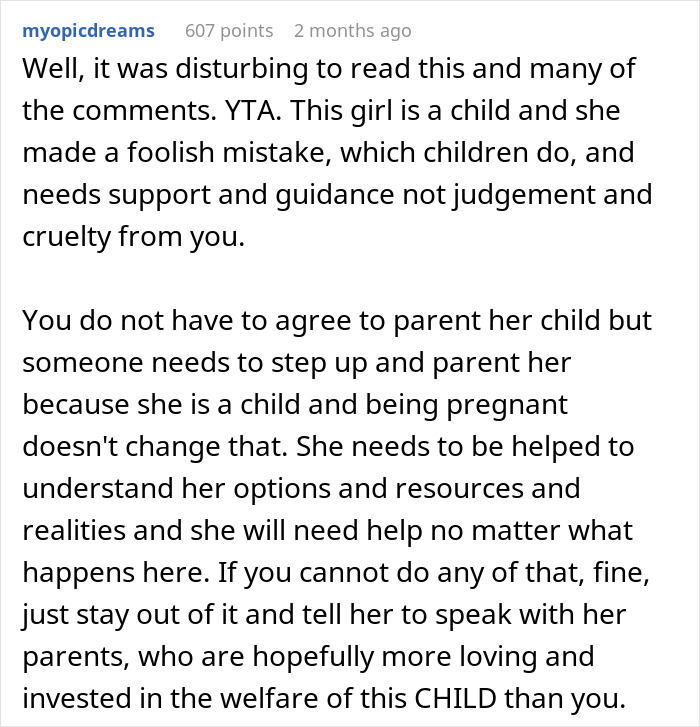 Comment discussing a stepmom’s harsh reality check to pregnant stepdaughter, highlighting the need for support and parenting. Comment discussing a stepmom’s harsh reality check to pregnant stepdaughter, highlighting the need for support and parenting.