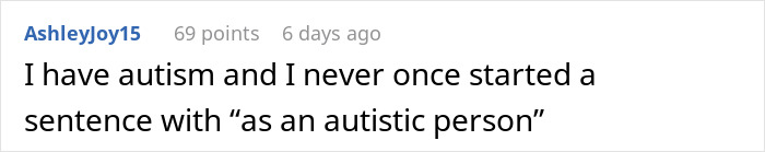 Screenshot of a social media comment about self-diagnosed autism and excusing behavior in a relationship discussion.