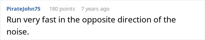 Comment advising to run quickly away from the noise as a mass shooting survival tip shared online.
