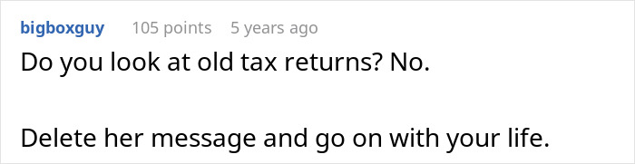 Screenshot of an online comment advising a man left without closure after fiancé disappears to delete her message and move on. Screenshot of an online comment advising a man left without closure after fiancé disappears to delete her message and move on.