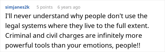 Comment text about legal systems and emotions, emphasizing power of criminal and civil charges over personal feelings. Comment text about legal systems and emotions, emphasizing power of criminal and civil charges over personal feelings.