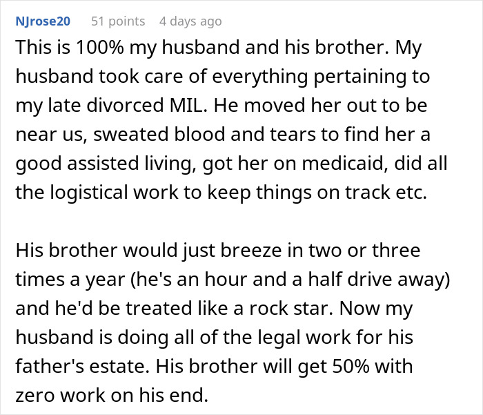 Woman doesn’t see how much her daughter is doing for her, while focused on flowers from son in family care conflict.