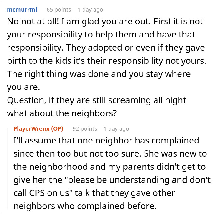 Reddit comment screenshot about an exhausted teen losing sleep due to autistic siblings screaming