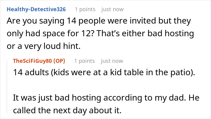 Discussion about parents letting friends sit at the main Thanksgiving table while son is annoyed at overflow seating. Discussion about parents letting friends sit at the main Thanksgiving table while son is annoyed at overflow seating.