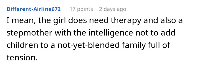 Screenshot of an online comment about stepdaughter behavior and family tension in a troubled blended family situation. Screenshot of an online comment about stepdaughter behavior and family tension in a troubled blended family situation.