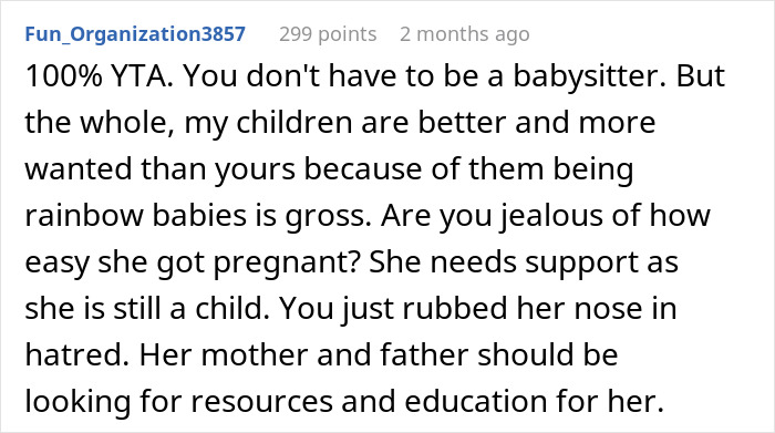 Comment criticizing stepmom’s harsh reality check to pregnant stepdaughter, mentioning jealousy and need for support. Comment criticizing stepmom’s harsh reality check to pregnant stepdaughter, mentioning jealousy and need for support.