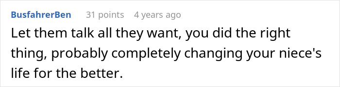 Comment praising an aunt for paying for her niece’s tummy tuck, highlighting positive impact in aunt-pay-niece-tummy-tuck-drama.