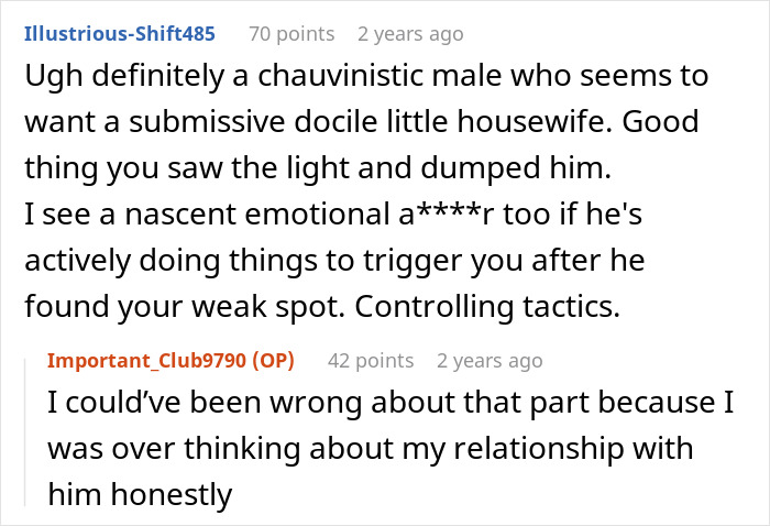 Screenshot of an online forum discussion where a guy vents about his girlfriend’s closet door request and she claps back. Screenshot of an online forum discussion where a guy vents about his girlfriend’s closet door request and she claps back.