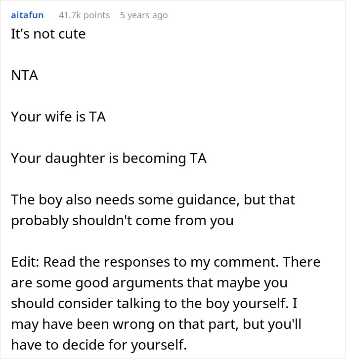 Reddit comment discussing a dad calling out wife after teaching their daughter to treat boyfriend like a personal ATM.